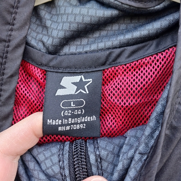 Vtg 90s Starter Full Zip Mesh-Lined Windbreaker Mens Size Large Black Red Lining - Picture 5 of 9